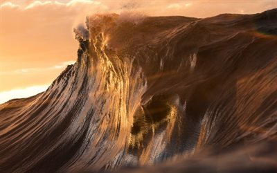 huge wave, ocean, sea, sunset, storm, tsunami, big waves