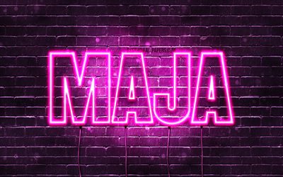 Maja, 4k, sfondi per il desktop con i nomi, nomi di donna, Maja nome, viola neon, buon Compleanno Maja, tedesco popolari nomi femminili, foto con il nome Maja