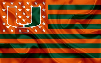 Miami Hurricanes, Time de futebol americano, criativo bandeira Americana, laranja-verde bandeira, NCAA, Miami Gardens, Fl&#243;rida, EUA, Miami Hurricanes logotipo, emblema, seda bandeira, Futebol americano