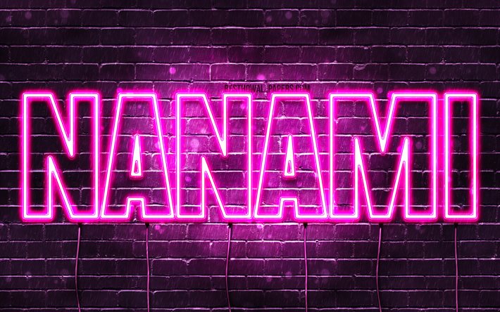 Nanami, 4k, sfondi per il desktop con i nomi, nomi di donna, Nanami nome, viola neon, buon Compleanno Nanami, popolare giapponese, nomi femminili, foto con Nanami nome
