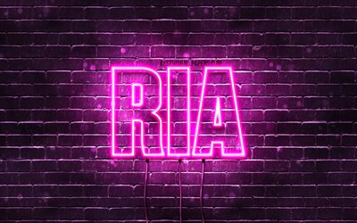Ria, 4k, fondos de pantalla con los nombres, los nombres femeninos, Ria nombre, p&#250;rpura luces de ne&#243;n, Feliz Cumplea&#241;os Ria, popular japonesa nombres femeninos, imagen con Ria nombre