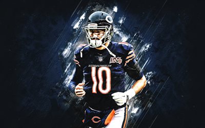 Mitchell Trubisky, Chicago Bears, NFL, american football, portrait, blue stone background, National Football League