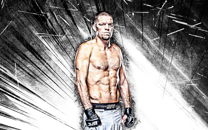 4k, Nate Diaz, grunge art, american fighters, MMA, UFC, Mixed martial arts, Nate Diaz 4K, UFC fighters, white abstract rays, MMA fighters, Nathan Donald Diaz