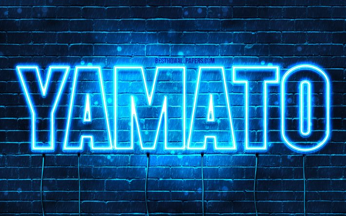 Yamato, 4k, sfondi per il desktop con i nomi, il testo orizzontale, Yamato nome, Felice Compleanno Yamato, popolare giapponese, nomi maschili, neon blu, immagine con nome Yamato