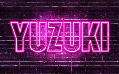 Yuzuki, 4k, fondos de pantalla con los nombres, los nombres femeninos, Yuzuki nombre, p&#250;rpura luces de ne&#243;n, Feliz Cumplea&#241;os Yuzuki, popular japonesa nombres femeninos, imagen con Yuzuki nombre