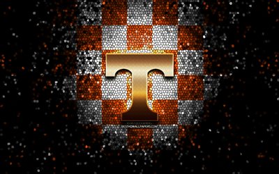 Tennessee Volunteers, glitter logo, NCAA, orange white checkered background, USA, american football team, Tennessee Volunteers logo, mosaic art, american football, America
