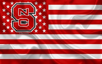 NC State Wolfpack, Amerikansk fotboll, kreativa Amerikanska flaggan, r&#246;d vit flagg, NCAA, Raleigh, North Carolina, USA, NC State Wolfpack logotyp, emblem, silk flag