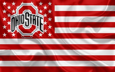 Ohio State Buckeyes, Amerikansk fotboll, kreativa Amerikanska flaggan, r&#246;d vit flagg, NCAA, Columbus, Ohio, USA, Ohio State Buckeyes logotyp, emblem, silk flag