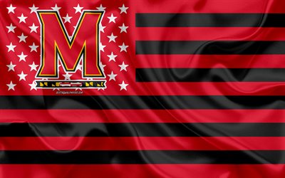 maryland terrapins, american-football-team, kreative amerikanische flagge, rot schwarze fahne, ncaa, college park, maryland, usa, maryland terrapins logo, emblem, seide-flag, american football, university of maryland