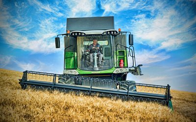 Fendt 6335 C PLI, 4k, wheat harvesting, 2020 combines, EU-spec, combine, sunset, combine-harvester, agricultural machinery, Fendt