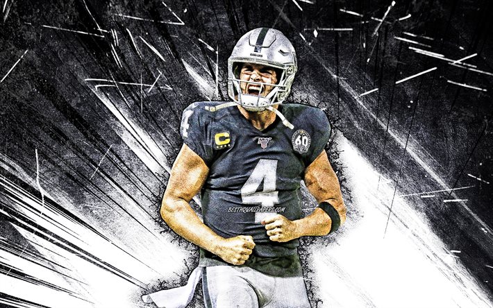 4k, Derek Carr, el grunge de arte, de Las Vegas de los Raiders, f&#250;tbol americano, NFL, mariscal de campo, F&#250;tbol de la Liga Nacional, blanco, abstracto rayos, ADerek Carr de Las Vegas de los Raiders, Derek Carr 4K