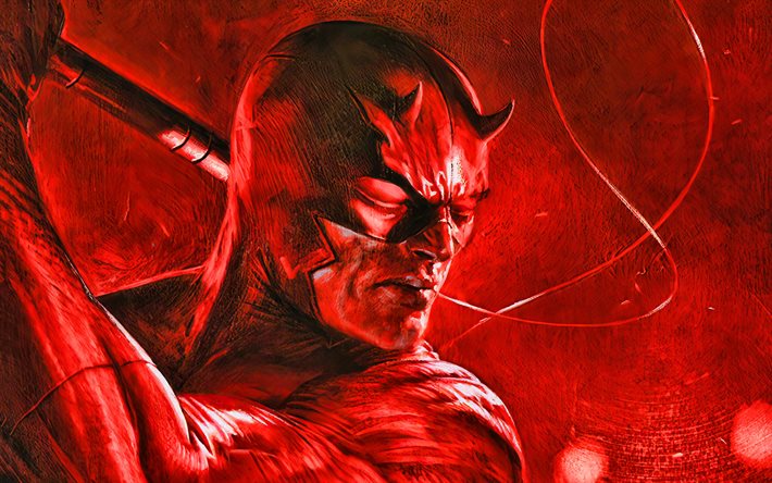Daredevil, 4k, obras de arte, de superh&#233;roes, de batalla, de DC Comics, Daredevil 4K, 3D, arte
