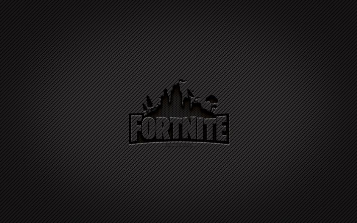Fortnite carbon logo, 4k, grunge art, carbon background, creative, Fortnite black logo, online games, Fortnite logo, Fortnite