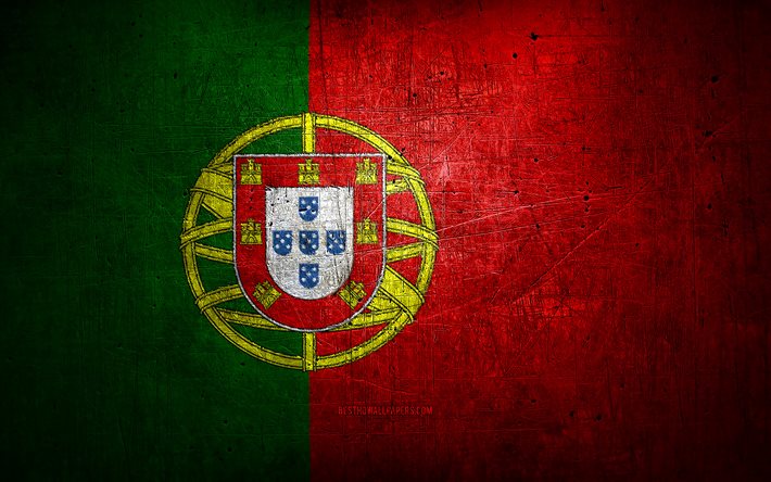Portugalin metallilippu, grunge-taide, Euroopan maat, Portugalin p&#228;iv&#228;, kansalliset symbolit, Portugalin lippu, metalliliput, Eurooppa, Portugali