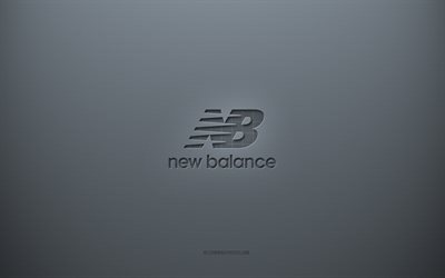 Logo New Balance, fond cr&#233;atif gris, embl&#232;me New Balance, texture de papier gris, New Balance, fond gris, logo New Balance 3D