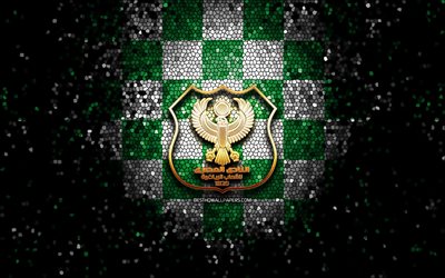 Al Masry SC, logo glitter, Premier League egiziana, sfondo a scacchi bianco verde, EPL, calcio, squadra di calcio egiziana, logo Al Masry SC, arte mosaico, Al Masry FC