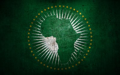 Afrikanska unionens metallflagga, grungekonst, Afrikanska länder, Afrikanska unionens dag, nationella symboler, Afrikanska unionens flagga, metallflaggor, Afrika, Afrikanska unionen
