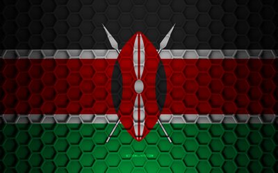 Kenya flag, 3d hexagons texture, Kenya, 3d texture, Kenya 3d flag, metal texture, flag of Kenya