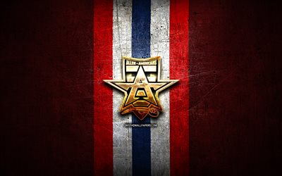 Allen Americani, logo dorato, ECHL, sfondo red metal, squadra di hockey americano, logo Allen Americans, hockey