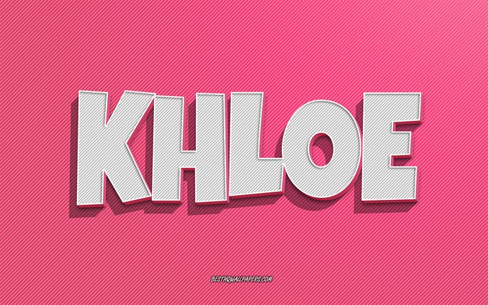 Khloe, rosa linjer bakgrund, tapeter med namn, Khloe namn, kvinnliga namn, Khloe gratulationskort, linjekonst, bild med Khloe namn