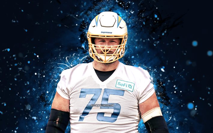 bryan bulaga, 4k, nfl, offensive tackle, los angeles chargers, american football, la chargers, blaue neonlichter, bryan bulaga la chargers, bryan bulaga 4k