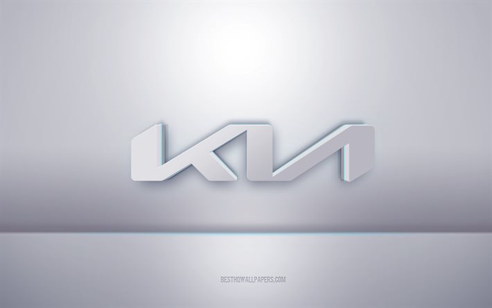 Kia 3D valkoinen logo, harmaa tausta, Kia -logo, luova 3D -taide, Kia, 3D -tunnus