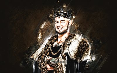 King Corbin, WWE, Thomas Pestock, lutteur am&#233;ricain, Grunge Art, Portrait, Brown Stone Background