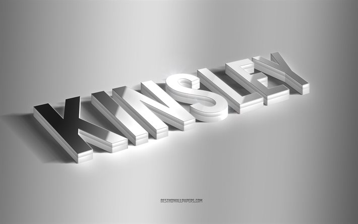 kinsley, silberne 3d-kunst, grauer hintergrund, tapeten mit namen, kinsley-name, kinsley-gru&#223;karte, 3d-kunst, bild mit kinsley-namen