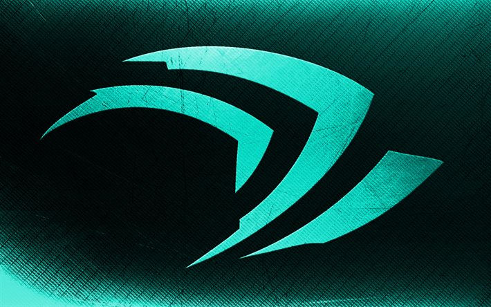 Logo Nvidia turchese, arte grunge, sfondo tipografico turchese, creativo, logo Nvidia grunge, marchi, logo Nvidia, Nvidia
