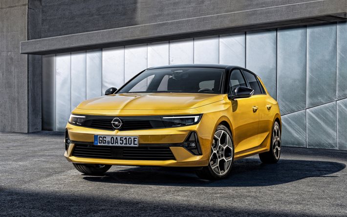 2022, Opel Astra, 4k, ext&#233;rieur, vue de face, nouvelle Astra jaune, nouvelle Astra ext&#233;rieur, voitures allemandes, Opel
