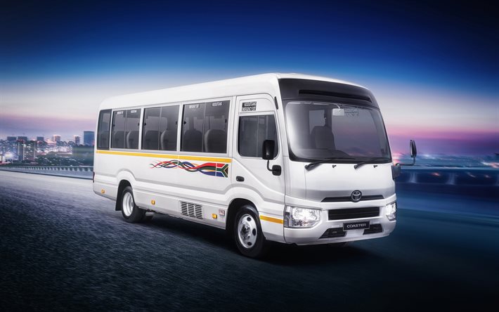 Toyota Coaster, transport de passagers, bus 2021, ZA-spec, autoroute, 2021 Toyota Coaster, bus de passagers, Toyota