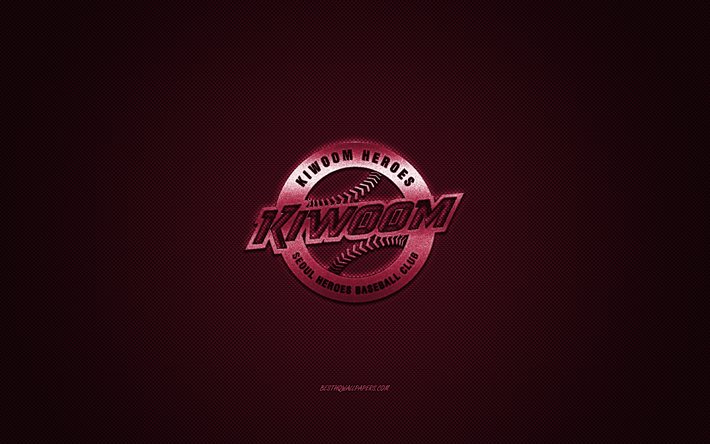 Kiwoom Heroes, Etel&#228; -Korean baseball -klubi, KBO League, viininpunainen logo, viininpunainen hiilikuitutausta, baseball, Soul, Etel&#228; -Korea, Kiwoom Heroeslogo