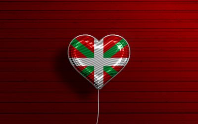 Rakastan Baskimaata, 4k, realistiset ilmapallot, punainen puinen tausta, Baskimaan päivä, Espanjan yhteisöt, Baskimaan lippu, Espanja, ilmapallo lippulla, espanjalaiset yhteisöt, Baskimaa