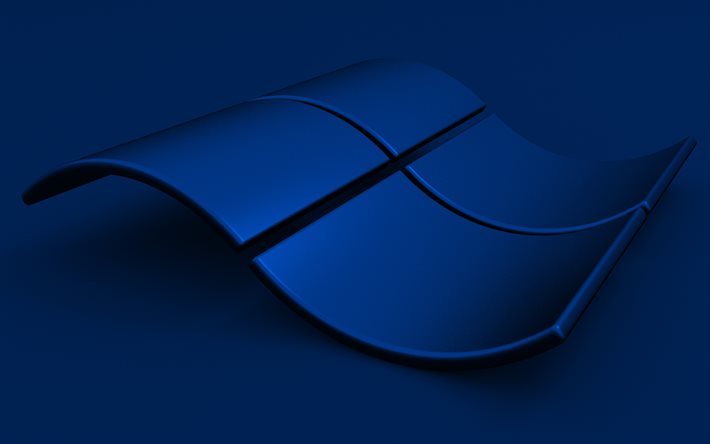 Windows mavi logosu, 4K, mavi arka planlar, yaratıcı, işletim sistemi, Windows 3D logosu, sanat eseri, Windows 3D dalgalı logosu, Windows logosu, Windows