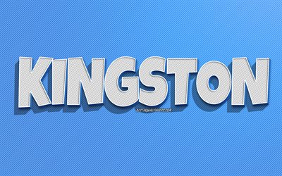 Kingston, blue lines background, wallpapers with names, Kingston name, male names, Kingston greeting card, line art, picture with Kingston name