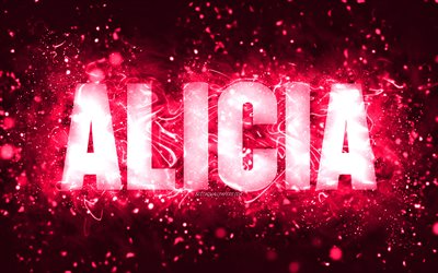 Happy Birthday Alicia, 4k, pink neon lights, Alicia name, creative, Alicia Happy Birthday, Alicia Birthday, popular american female names, picture with Alicia name, Alicia