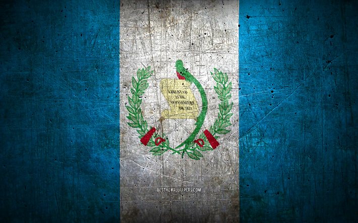 Bandiera di metallo guatemalteco, arte del grunge, paesi nordamericani, giorno del Guatemala, simboli nazionali, bandiera del Guatemala, bandiere di metallo, Nord America, bandiera guatemalteca, Guatemala
