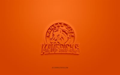 Kansas City Mavericks, luova 3D -logo, oranssi tausta, ECHL, 3D -tunnus, American Hockey Club, Kansas City, USA, 3d art, j&#228;&#228;kiekko, Kansas City Mavericks 3D -logo