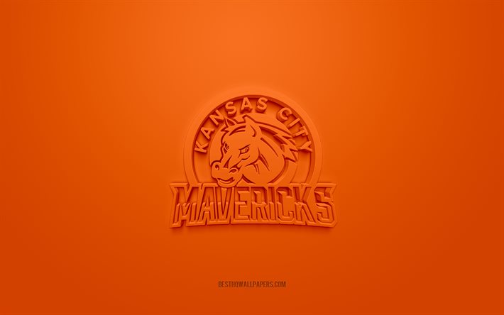 カンザスシティマーベリックス, クリエイティブな3Dロゴ, オレンジ色の背景, ECHL, 3Dエンブレム, アメリカンホッケークラブ, カンザスシティ, 米国, 3Dアート, ホッケー, Kansas City Mavericks3dロゴ