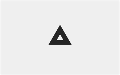 svart triangel, 4k, minimal, kreativ, geometriska formare, trianglar, konstverk, triangelminimalism