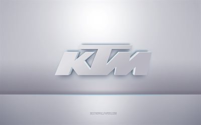 KTM 3d vit logotyp, gr&#229; bakgrund, KTM -logotyp, kreativ 3d -konst, KTM, 3d -emblem