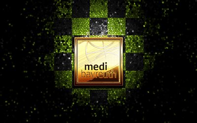 Medi Bayreuth, glitter logo, BBL, green black checkered background, basketball, german basketball club, Medi Bayreuth logo, mosaic art, Basketball Bundesliga