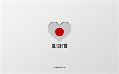 Amo Kushiro, citt&#224; giapponesi, Giorno di Kushiro, sfondo grigio, Kushiro, Giappone, cuore della bandiera giapponese, citt&#224; preferite, Love Kushiro