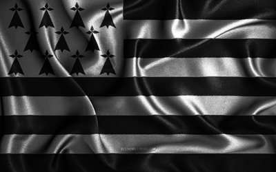 Brittany bayrağı, 4k, ipek dalgalı bayraklar, Fransız eyaletleri, Brittany Bayrağı, kumaş bayraklar, Brittany G&#252;n&#252;, 3D sanat, Brittany, Avrupa, Fransa İlleri, Brittany 3D bayrağı, Fransa