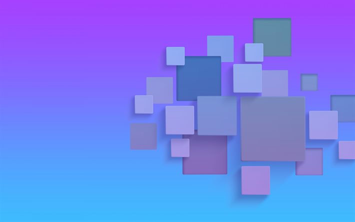 violett-blauer farbverlauf, quadrate, abstraktion von quadraten, violetter abstraktionshintergrund, mehrfarbige quadrate