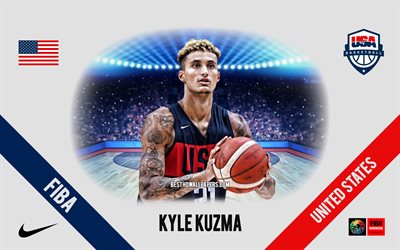 Kyle Kuzma, &#233;quipe nationale de basket-ball des &#201;tats-Unis, joueur de basket-ball am&#233;ricain, NBA, portrait, &#201;tats-Unis, basket-ball