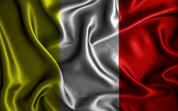 Drapeau de B&#233;n&#233;vent, 4k, drapeaux ondul&#233;s en soie, villes italiennes, drapeaux en tissu, Jour de B&#233;n&#233;vent, art 3D, B&#233;n&#233;vent, Europe, villes d&#39;Italie, drapeau 3D de B&#233;n&#233;vent, Italie