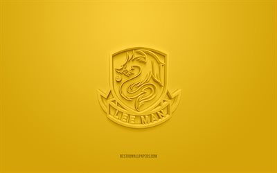 Lee Man FC, creative 3D logo, yellow background, Hong Kong Premier League, 3d emblem, Hong Kong Football Club, Tseung Kwan O, 3d art, football, Lee Man FC logo