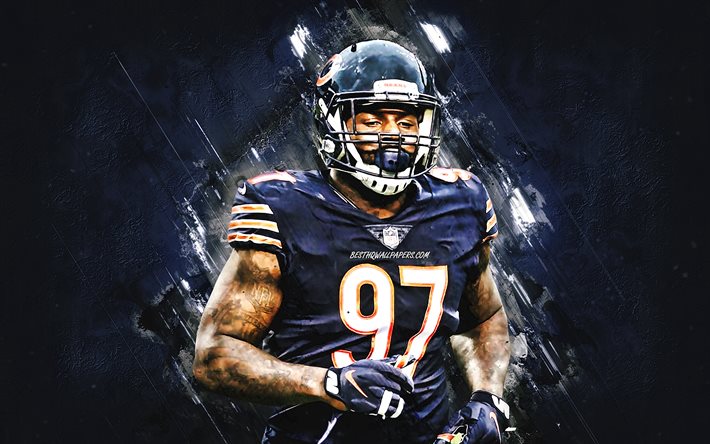 Mario Edwards, Chicago Bears, NFL, American football, blue stone background, grunge art, National Football League