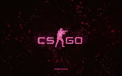 CS GO glitter logo, black background, CS GO logo, Counter-Strike, pink glitter art, CS GO, creative art, CS GO pink glitter logo, Counter-Strike Global Offensive